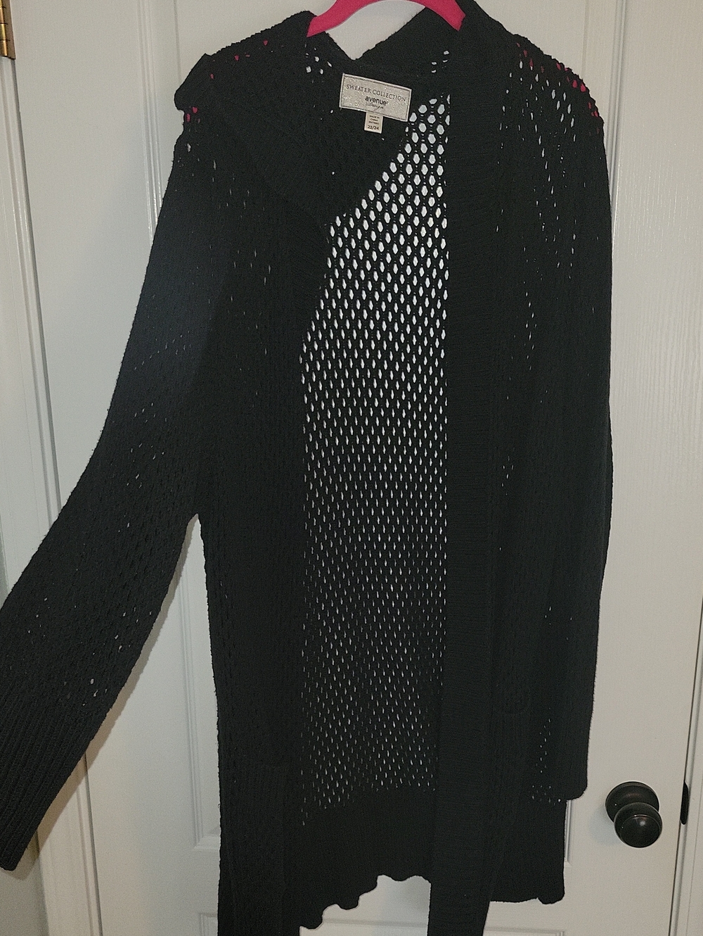 Avenue Black Open-Knit Hooded Cardigan